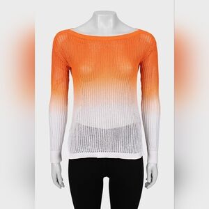 Lauren Ralph Lauren Summer Ombre Sweater Orange White Knitted Top Women US 6